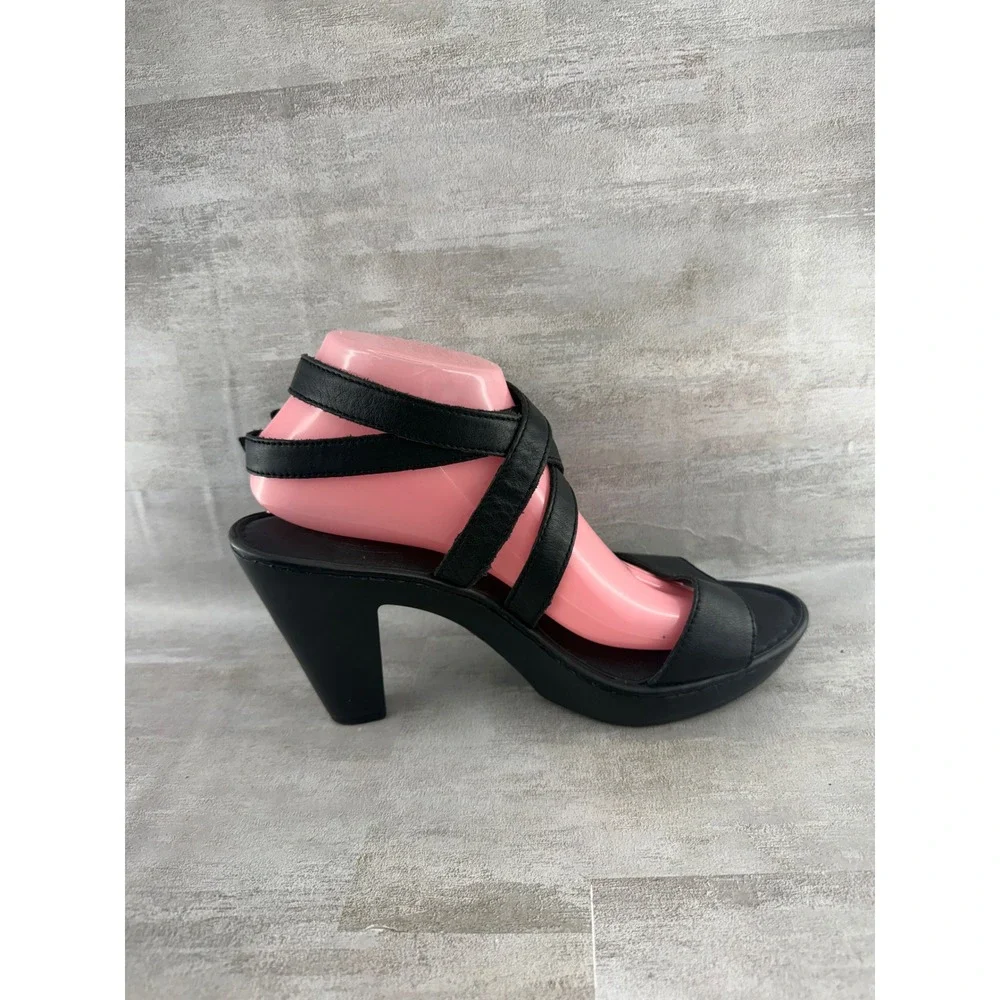 Born Black Leather Strappy Platform Block Heel Sandals Women Sz US 10 EU 42